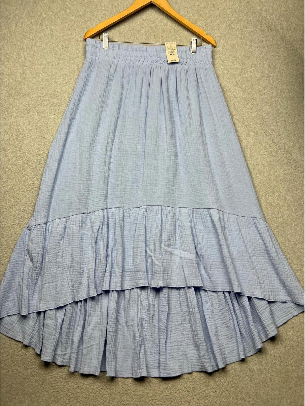 Ashley Stewart Gauze Cotton Midi Skirt Womens Size 14/16 High Low Tiered Blue